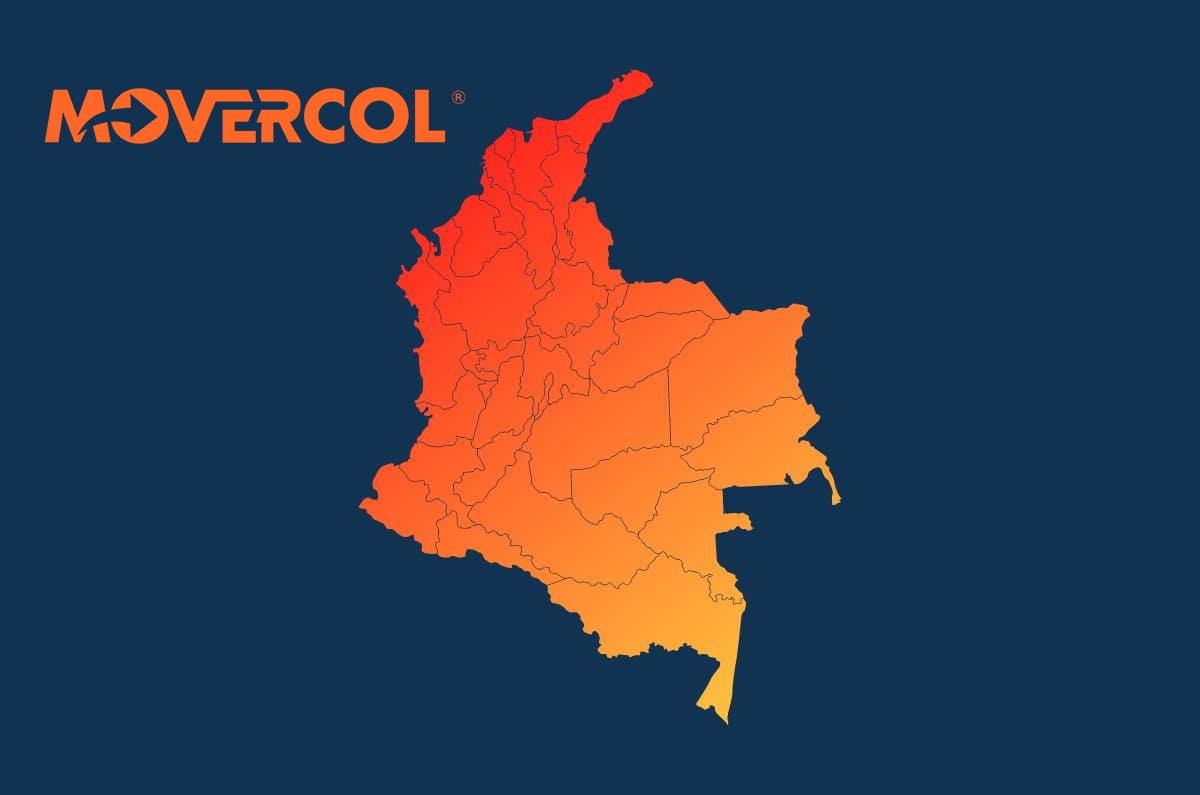 Mapa de Colombia junto con el logo de Movercol.