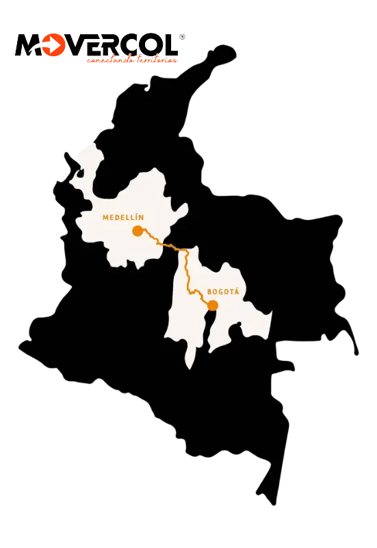 Mapa Bogotá Medellín Movercol y Envío de motos entre Bogotá y Medellín