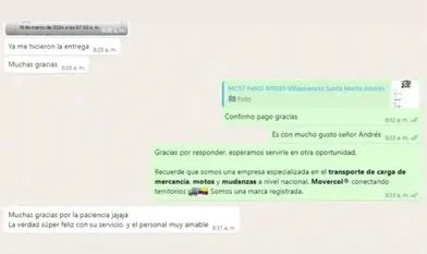 Testimonio envío de moto Movercol 3