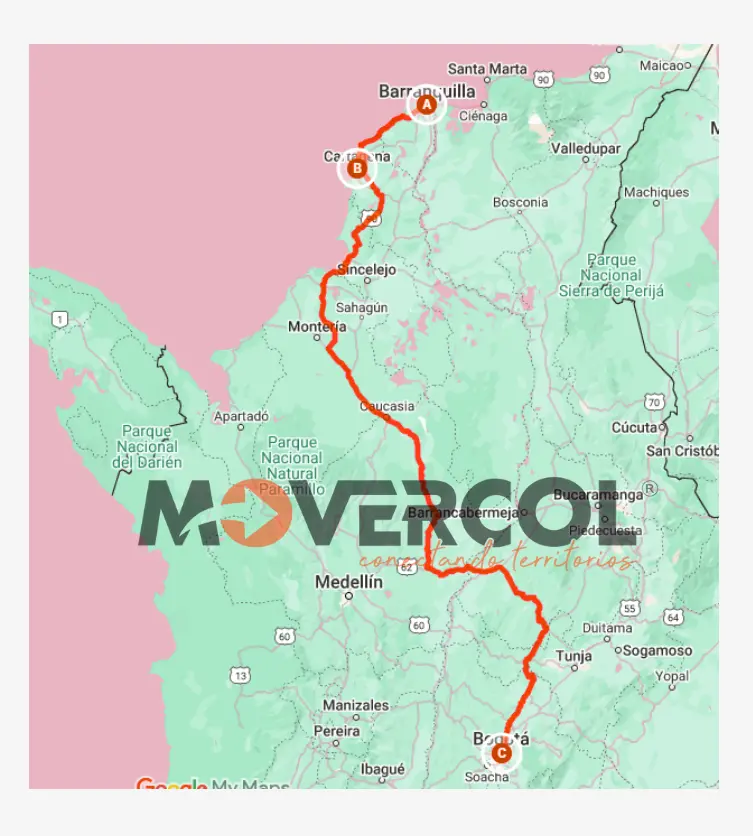Mapa de ruta Barranquilla Bogotá Movercol Mapa de ruta Barranquilla Bogotá Movercol