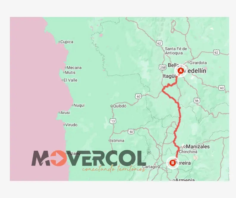 Mapa de Ruta Medellín a Pereira Movercol Mapa de Ruta Medellín a Pereira Movercol