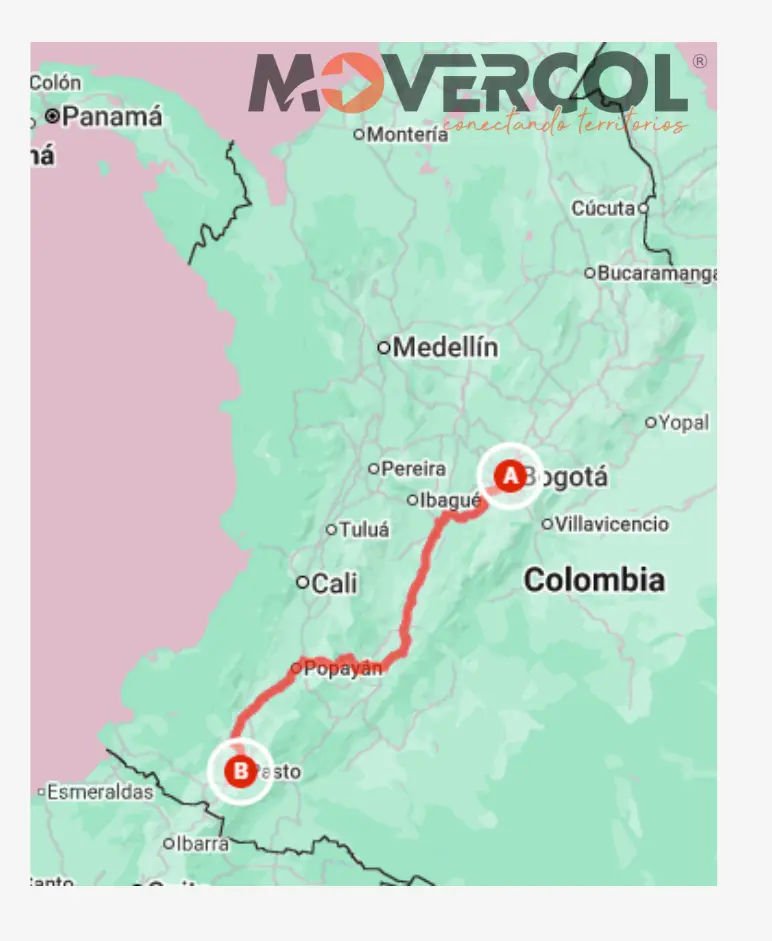 Mapa de ruta Bogotá a Pasto Movercol Mapa de ruta Bogotá a Pasto Movercol y ¿Cuánto cuesta enviar una moto de Bogotá a Pasto?
