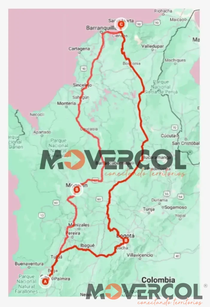 Mudanzas de Cali a Santa Marta Mapa de ruta de Mudanzas de Cali a Santa Marta Movercol