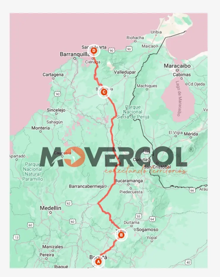 mapa ruta Bogotá a Santa Marta Movercol mapa ruta Bogotá a Santa Marta Movercol