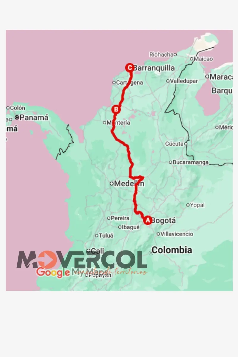Mapa de Bogotá a Barranquilla, mudarse con Movercol Mapa de Bogotá a Barranquilla, mudarse con Movercol