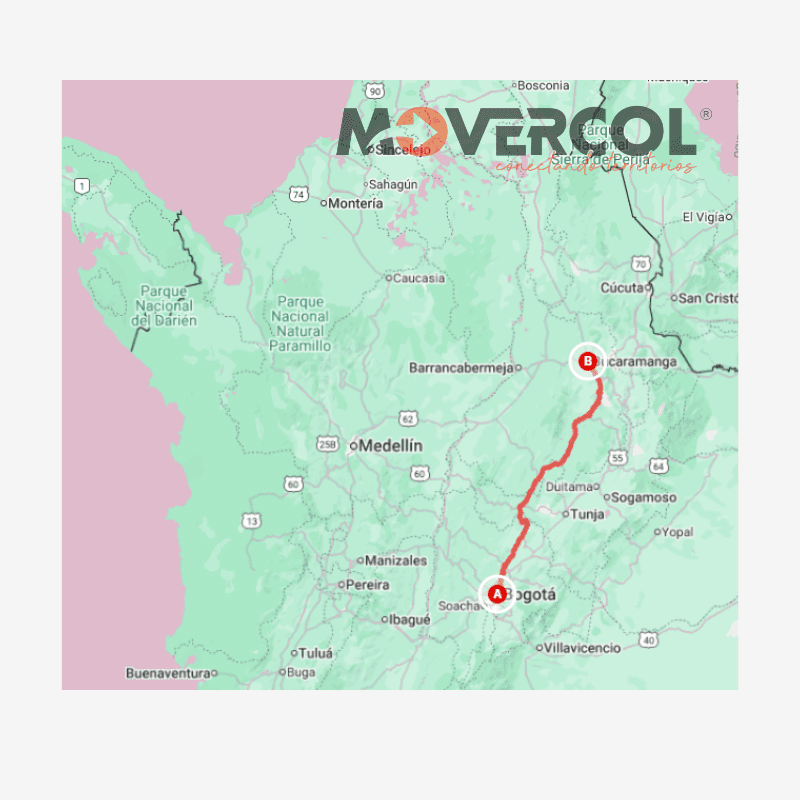 ruta de Bogotá a Bucaramanga Movercol y Envío de moto de Bogotá a Bucaramanga